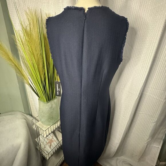 NEW Karl Lagerfeld Paris Womens 12 Blue Sleeveless Tonal Tweed Pocket Dress - Picture 4 of 10
